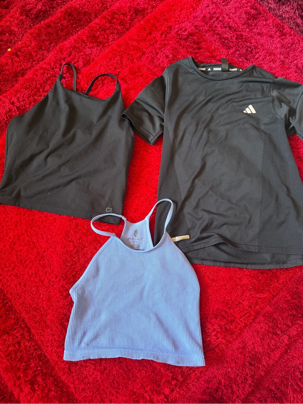 BUNDLE Adidas Black Tee + Gap Black Tank + Free People Light Blue Ribbed Crop